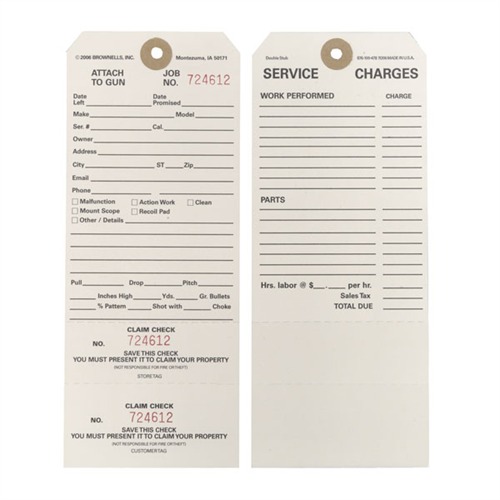 Brownells Double-Stub Claim Checks 100 Pack