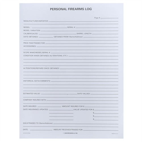 Brownells 050806104068 Personal Firearms Log 25 Pack