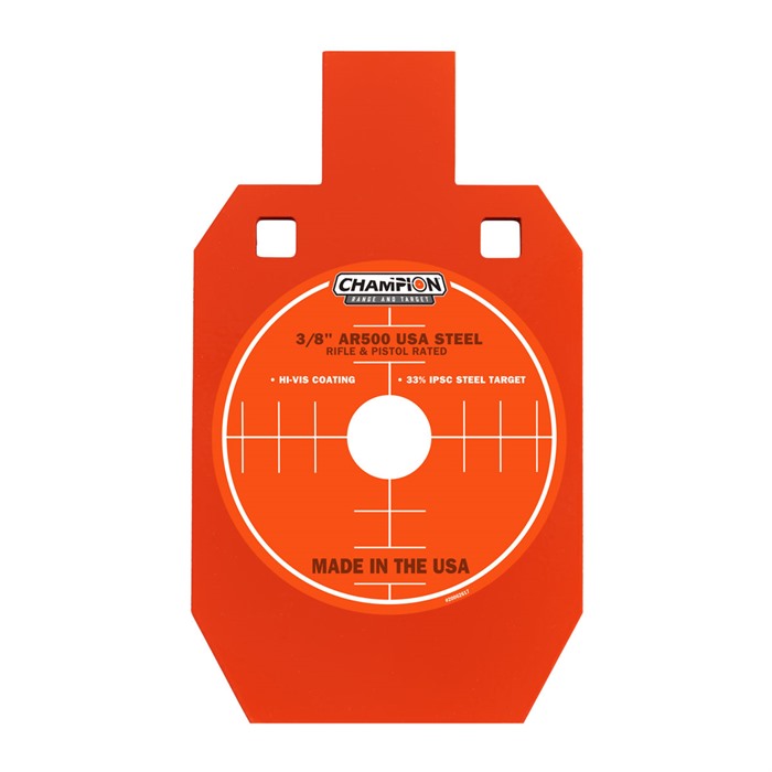 Champion 44906 AR500 Steel 33% IPSC Silhouette Target 0.38" Thick Gray