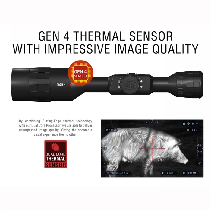 ATN ATN Thor 4 Gen 4 2.5-25x50mm Thermal Scope, 1280p Video, 60 FPS, 720p Streaming, Obsidian IV Dual Core, Black Hot, Color Mode, White Hot Sensors, Easy Mount, One Shot Zero, Smart Range Finder