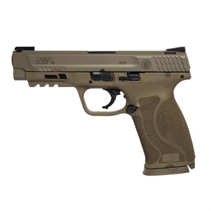 Smith & Wesson M&P M2.0 Striker Fire 45 ACP 4.60" Barrel 10+1, Flat Dark Earth Polymer Frame, FDE Armornite Slide, FDE Interchangeable Backstrap Grip, No Manual Safety