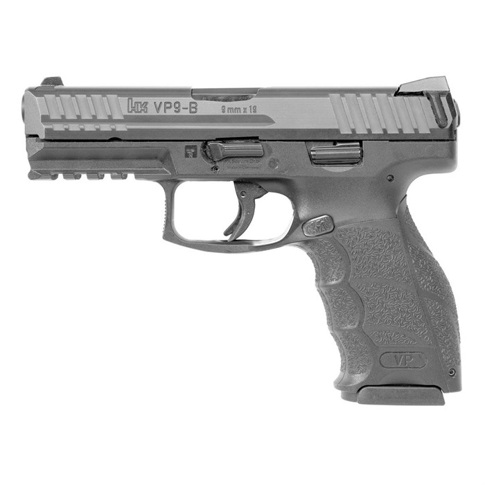 H&K VP9-B 9mm Pistol, 4.1" Barrel, Push Button Magazine Release, 17-Round Capacity, 3-Dot Sights, Black Polymer Frame
