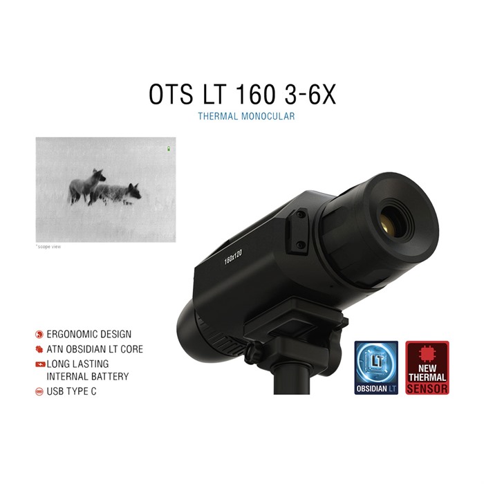 ATN OTS LT 160 Thermal Monocular, 3-6x Magnification, 160x120 Sensor Resolution, Black