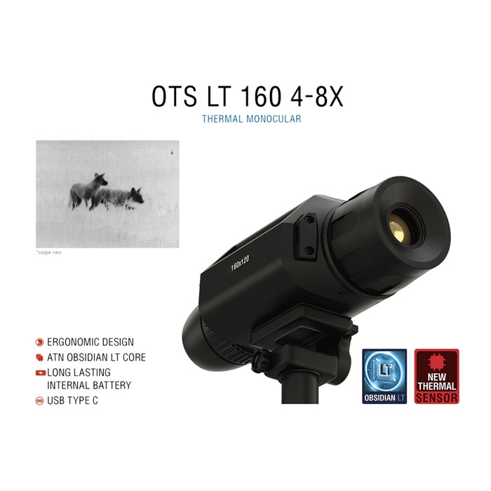 ATN OTS LT 160 4-8x Thermal Monocular, Black, 160x120 Resolution, 25mm Eye Relief, Long-Lasting Battery, Lightweight & Ergonomic Design