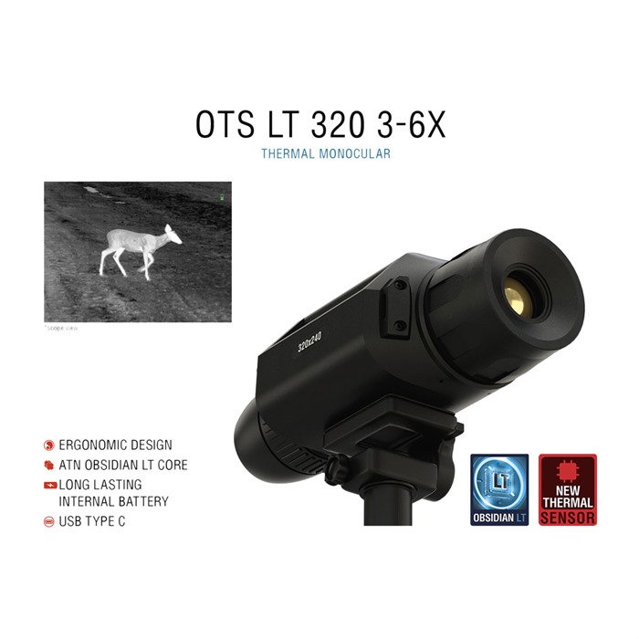 ATN OTS LT 320 Thermal Viewer, 3-6x Magnification, 320x240 Resolution, 25mm Eye Relief, Weather Resistant, Long Battery Life
