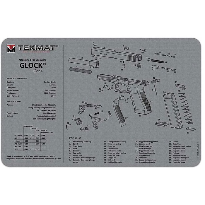 BECK TEK LLC TEKMAT Glock Ultra Premium 15x20x.25 Gray Handgun Mat