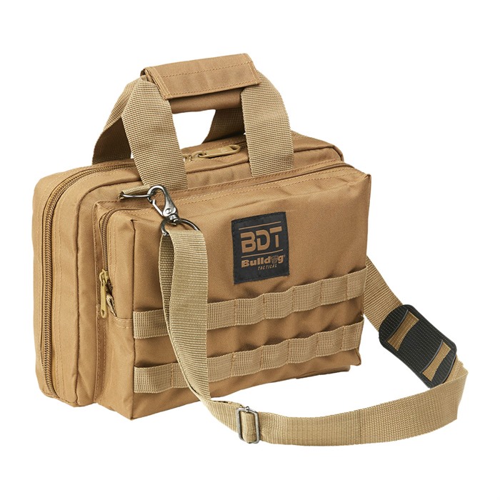 Bulldog BDT917T Deluxe 2 Pistol Range Bag with Strap and MOLLE, Tan - Bulldog