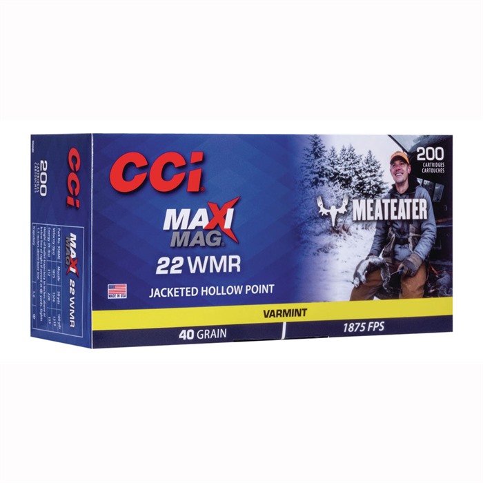 C.C.I. 958ME 22WMR Maxi-Mag 40gr JHP MeatEater 200rd Rimfire Box