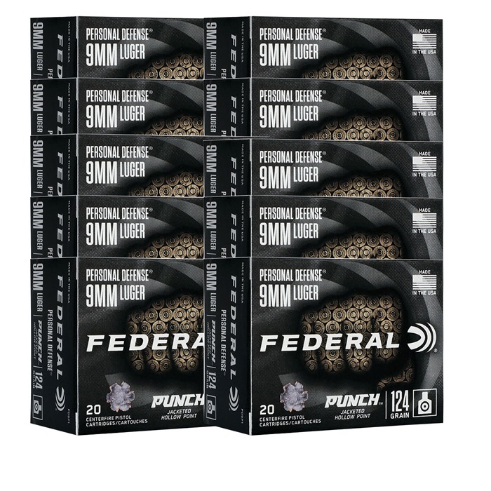 FEDERAL 9MM LUGER 124GR JACKETED HOLLOW POINT 200/CASE