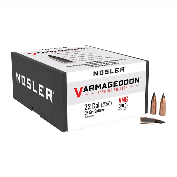 Nosler Varmageddon Bullets .22 Cal .224" Diameter 55 Grain Polymer Tip 500 Pack 17291 - Nosler - 22 CALIBER