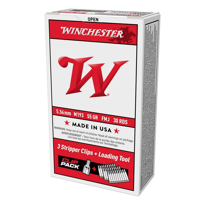 Winchester Ammo WM193CP USA M193 5.56x45mm NATO 55 gr 3180 fps Full Metal Jacket (FMJ) 30 Bx/20 Cs Includes Stripper Clips