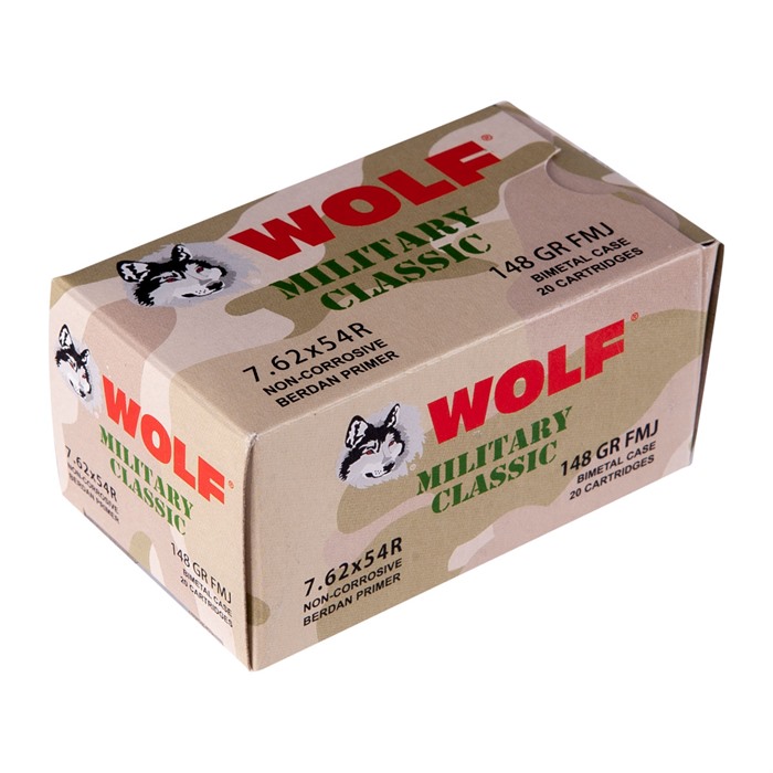 Wolf 7.62x54R 148gr FMJ Bimetal Case 20/Box Rifle Ammo