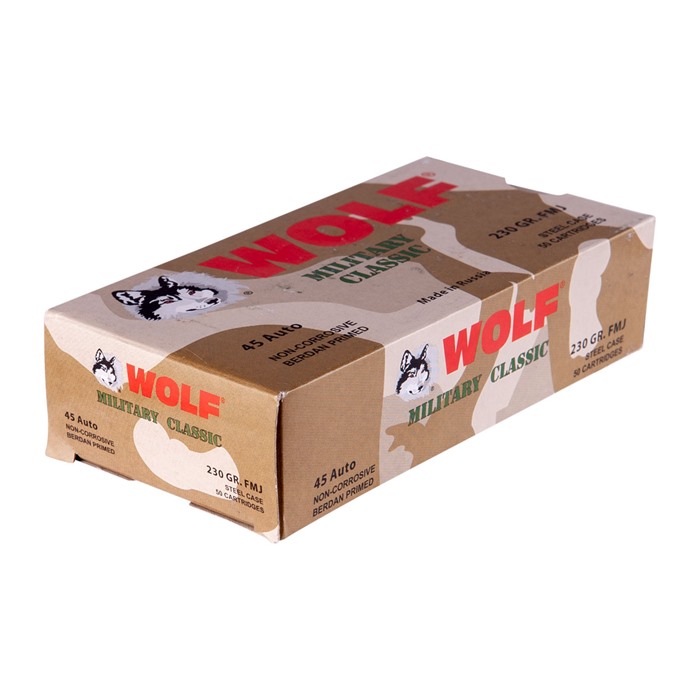 Wolf WOLF-45ACP-500-FMJ-CASE .45 ACP Ammo, 230 Grain FMJ, 500rd Steel Case