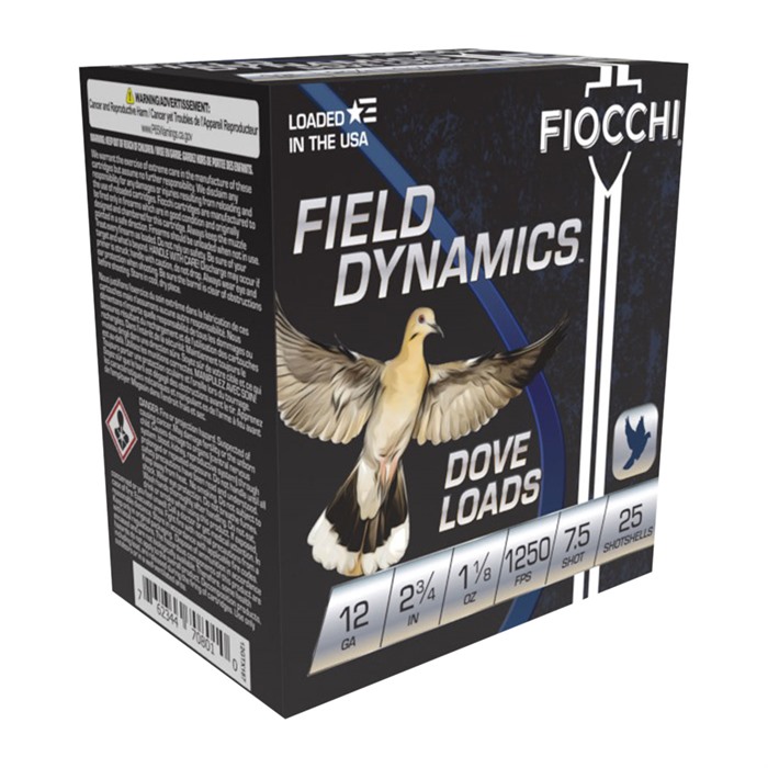 FIOCCHI AMMUNITION DOVE & QUAIL 12 GAUGE 2-3/4" 1-1/8OZ #7.5 SHOT 250/CASE