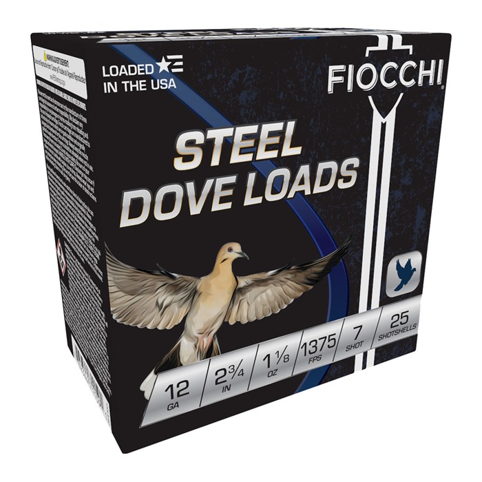 FIOCCHI AMMUNITION STEEL DOVE & QUAIL 12 GAUGE 2-3/4" 1-1/8OZ #7 SHOT 250/CASE