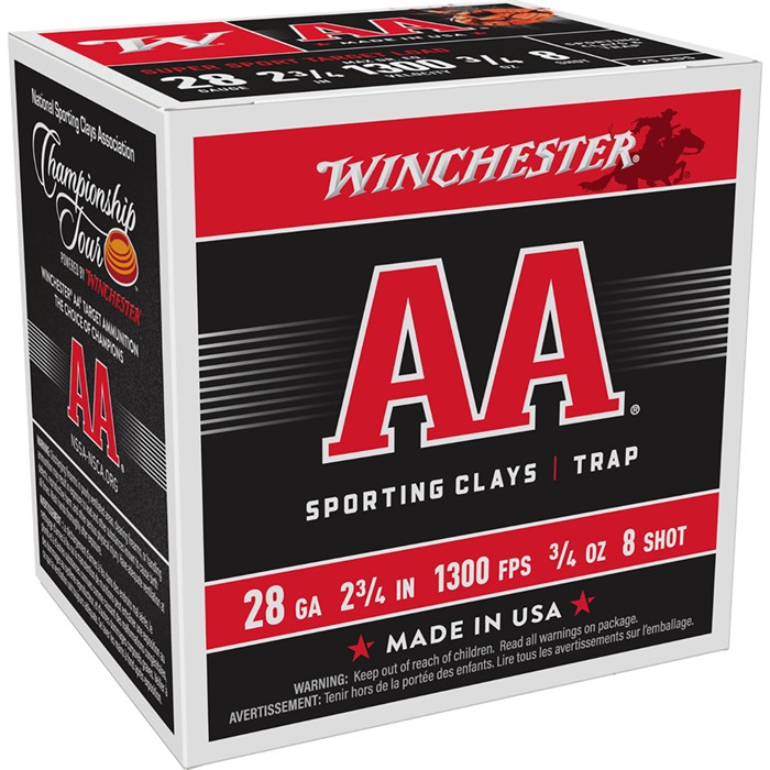 WINCHESTER AA SPORTING CLAYS 28 GAUGE 2-3/4" 3/4 OZ #8 250/CASE