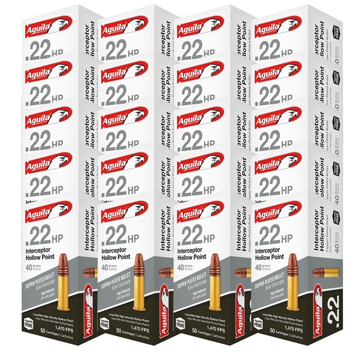 AGUILA INTERCEPTOR 22 LR 40GR COPPER PLATED HOLLOW POINT 1000/CASE