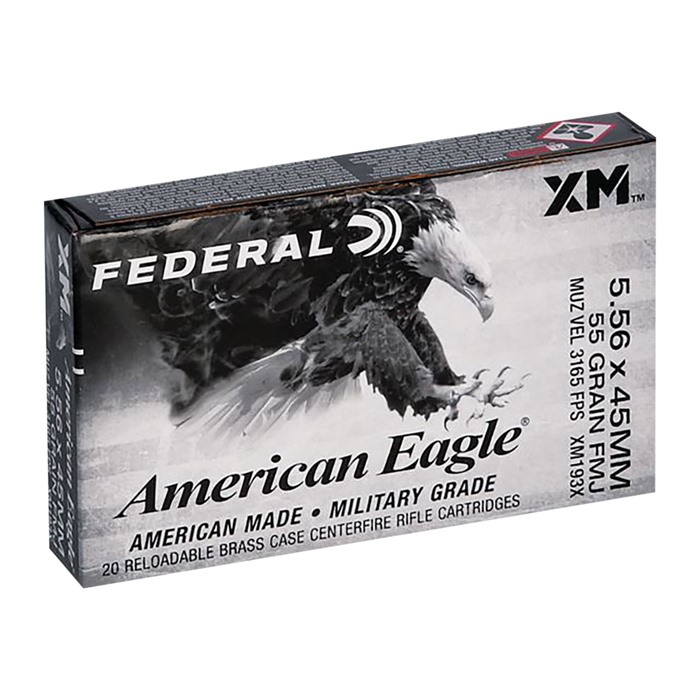 Federal XM193 5.56mm NATO 55GR FMJ Rifle Ammo, 20/Box