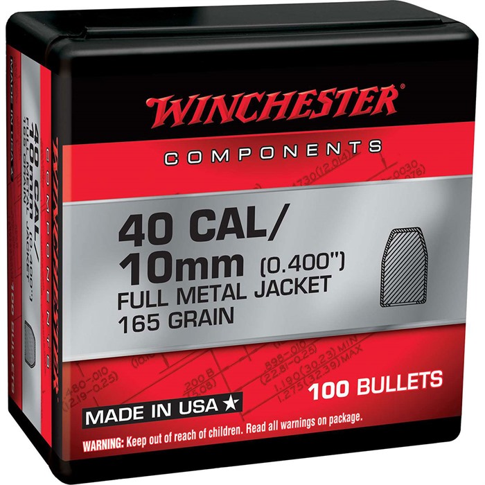 Winchester 40 Caliber Bullets - Truncated Cone - 165 Grain - 100 Quantity