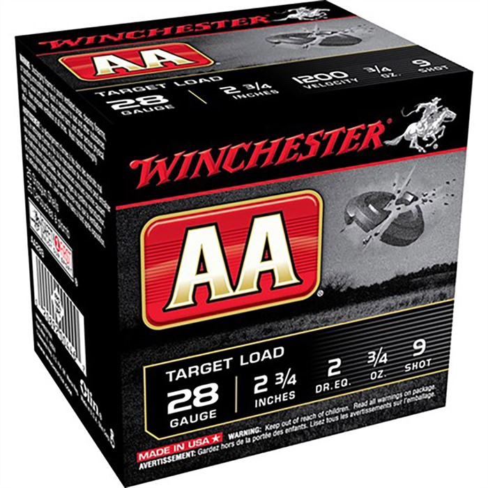 WINCHESTER AA 28 GAUGE 2-3/4" 3/4OZ #9 SHOT 250/CASE