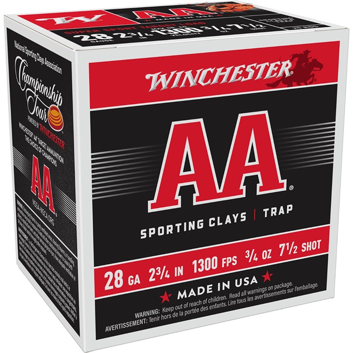 WINCHESTER AA SPORTING CLAYS 28 GAUGE 2-3/4" 3/4 OZ #7.5 250/CASE