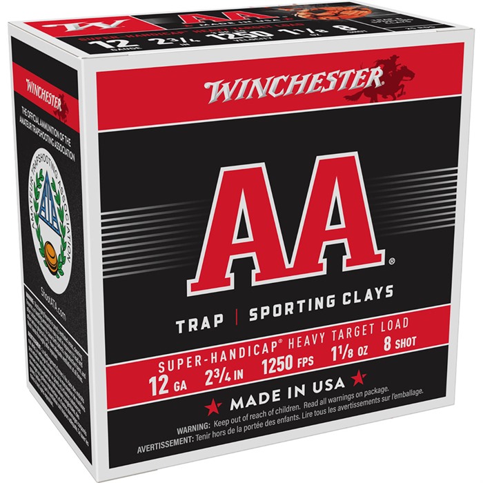 WINCHESTER AA SPORTING CLAYS 12 GAUGE 2-3/4" 1-1/8 OZ #8 SHOT 250/CASE