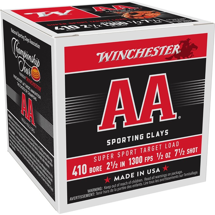 WINCHESTER AA SPORTING CLAYS 410 BORE 2-1/2" 1/2 OZ #7.5 SHOT 250/CASE