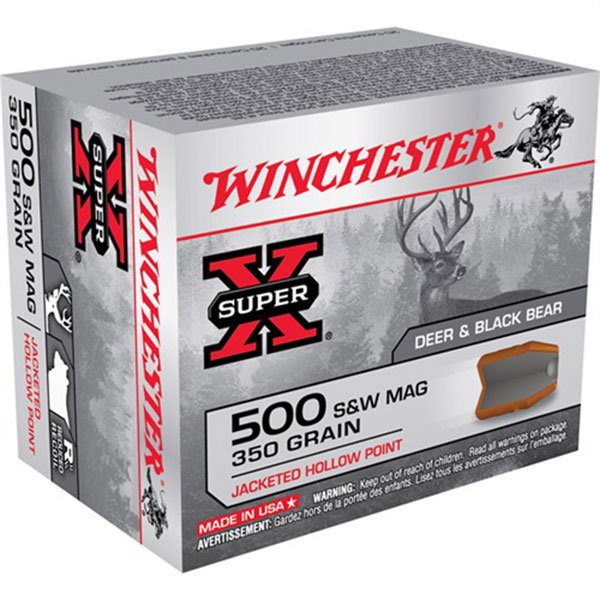 Winchester Ammo X500SW Super X 500 S&W Mag 350 gr Jacketed Hollow Point (JHP) 20 Per Box/ 10 Cs