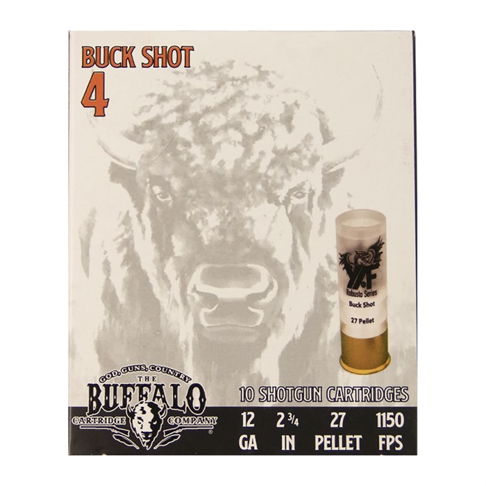 THE BUFFALO CARTRIDGE COMPANY 12 GAUGE 2-3/4" 27 PELLET 4 BUCK SHOT 10/BOX