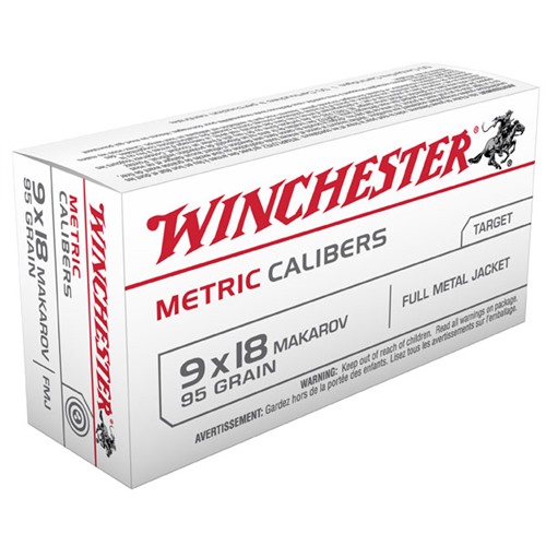 Winchester Ammo MC918M USA Metric 9x18 Makarov 95 gr Full Metal Jacket (FMJ) 50 Bx/ 20 Cs