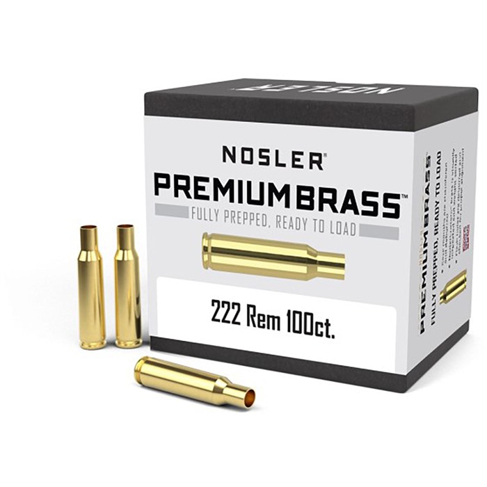 Nosler .222 Remington Unprimed Brass Rifle Cartridge Cases, 100 Count, USA Origin