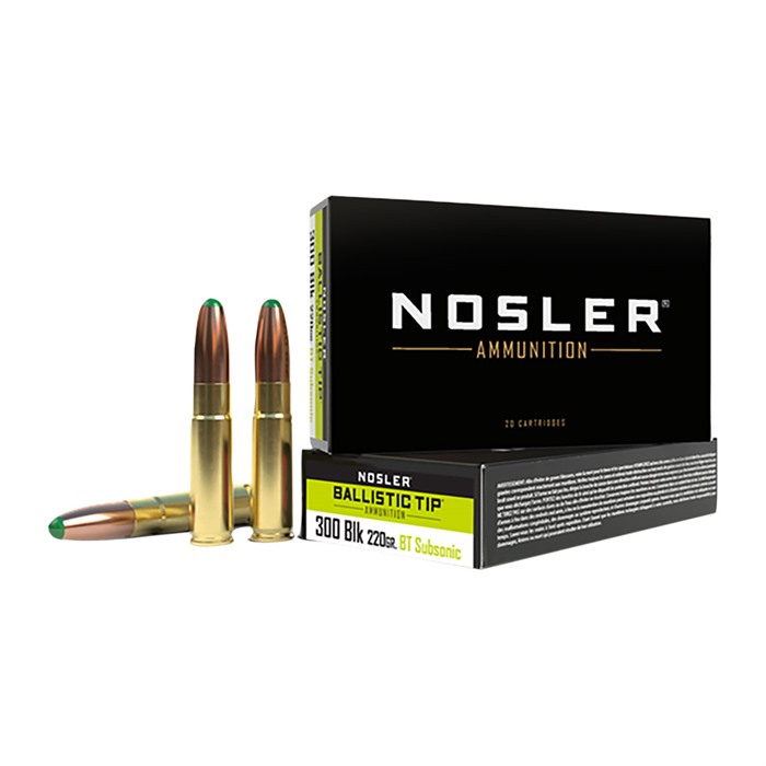 Nosler 61050 Ballistic Tip 300 Blackout Ammo, 220 gr BT SP, Copper, 20 rd - Deer, Antelope, Hogs Optimized - Nosler - 300 AAC BLACKOUT