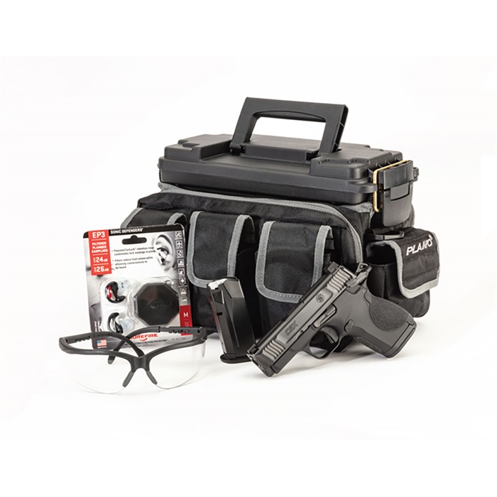 Smith & Wesson CSX Range Kit 9mm Luger 10+1/12+1 3.10" Black Serrated Slide Aluminum Frame Interchangeable Backstrap Grips Ambi Controls Surefire Ear Pro Plano Range Bag