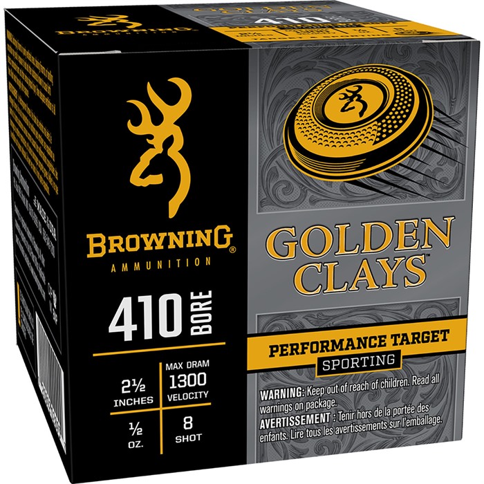 GOLDEN CLAYS 410 BORE 2-1/2 1/2OZ #8 SHOT 25/BOX DEN CLAYS 410 BORE 2-1/2 1/2OZ #8 SHOT 25/BOX Ammo