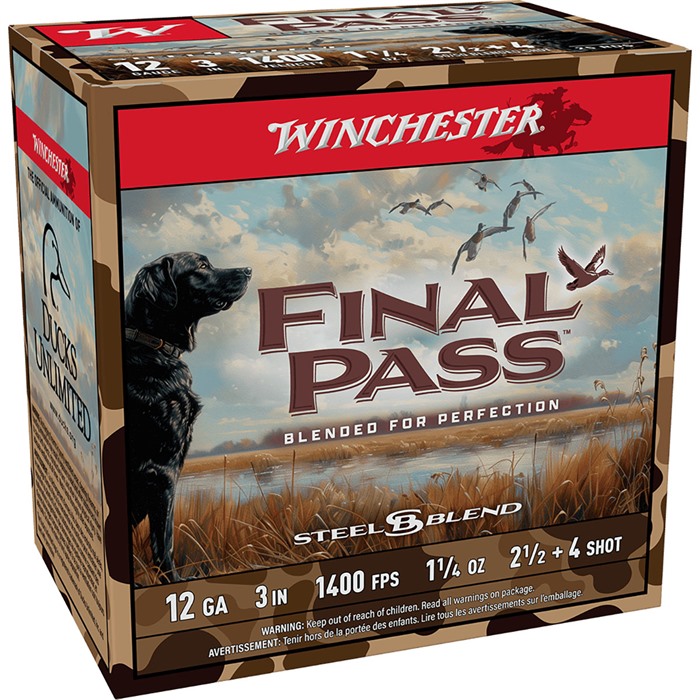 FINAL PASS 12 GAUGE 3” #2.5 & #4 SHOT BLEND SHOTGUN AMMO FINAL PASS 12 GAUGE 3” 1-1/4OZ #2.5 & #4 SHOT BLEND 25/BOX