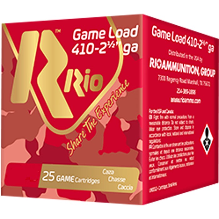 RIO OUTDOORS CORP. TOP TARGET 410 BORE 2-1/2" 1/2OZ #9 SHOT 25/BOX