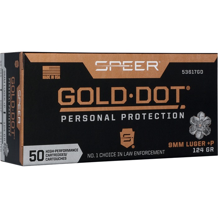 SPEER GOLD DOT HANDGUN PP 9MM LUGER +P 124GR HP 1220 FPS 50/BOX