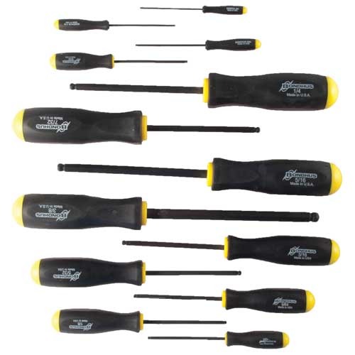 Bondhus 10637 13-Piece Standard Hex Screwdriver Set .050-3/8 Inch