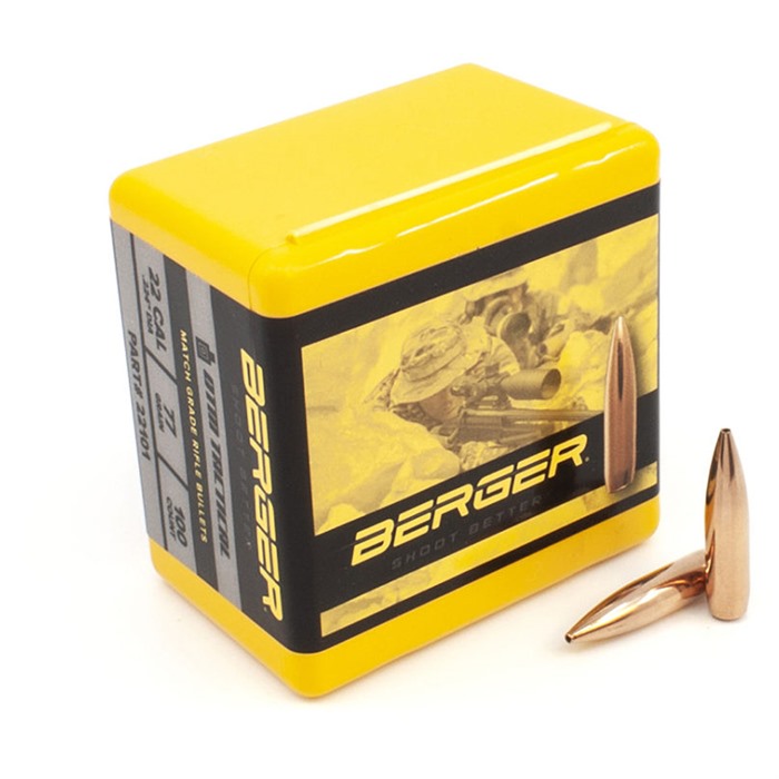 Berger 22101 22 Caliber 77gr Open Tip Match Bullets 100/Box - Berger Bullets - 22 CALIBER
