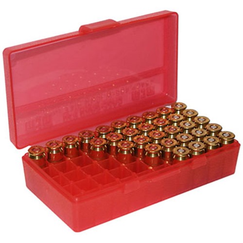 MTM Case-Gard P504529 Ammo Box Flip-Top Multi Caliber Clear Red Polypropylene 50rd MTM Case-Gard P504529 Ammo Box Flip-Top Multi Caliber Clear Red Polypropylene 50rd