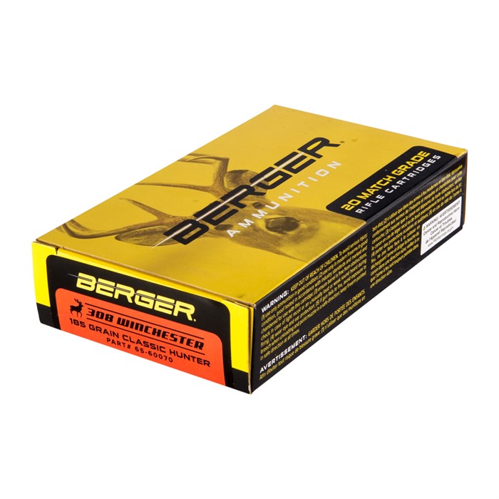Berger 60070 .308 Win 185gr Hybrid Boat Tail Match Grade Ammo 20/Box - Berger Bullets - 308 WINCHESTER