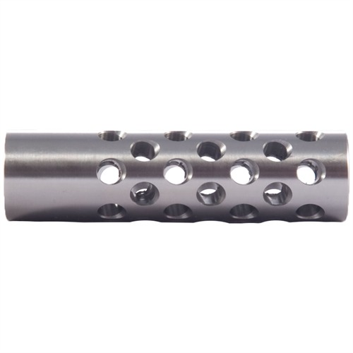 SHREWD #2 MUZZLE BRAKE 22 CALIBER 9/16-24 CHROME MOLY SILVER