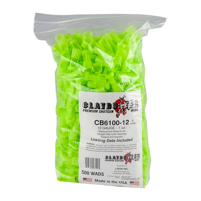 CLAYBUSTER 12 GAUGE 7/8 TO 1OZ WADS FEDERAL & IMPORT GREEN 500/BAG